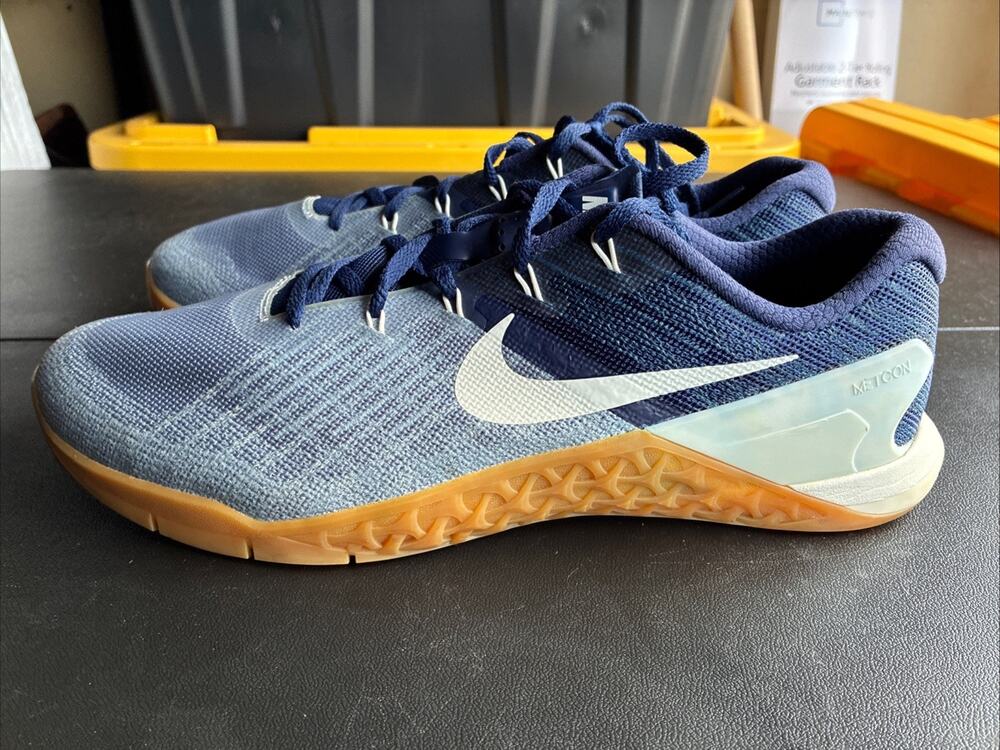 Nike Metcon 3 Men's Blue Gray Gum Mesh Sneakers Gym Cross Training Low Top 11.5